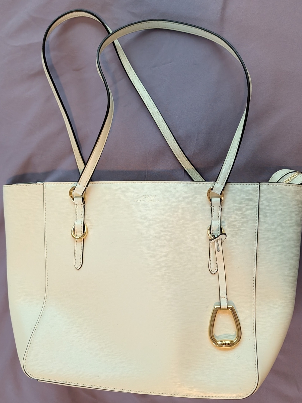 Ralph Lauren Ivory Leather Tote with Gold Hardware